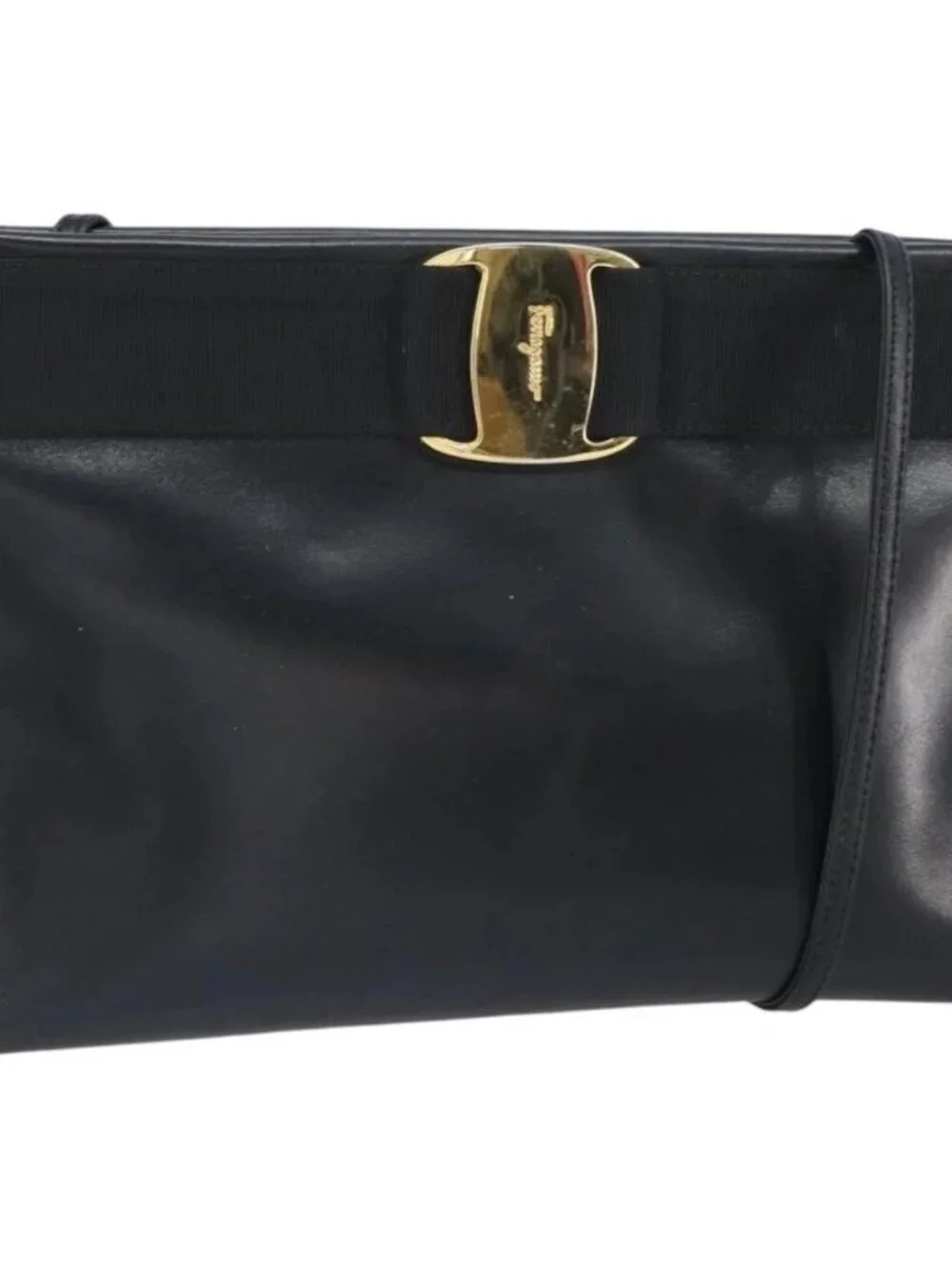 Salvatore Ferragamo Vala Shoulder Bag Leather Black Gold Auth 162154